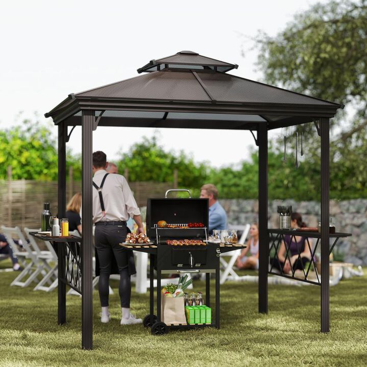 Hivvago Double Roof BBQ Pergola Canopy for Backyard