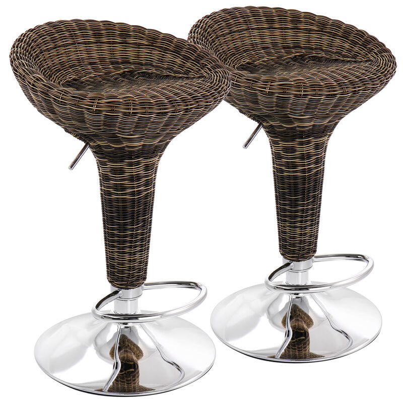 Elama 2 Piece Adjustable Backless Wicker Bar Stool in Brown with Chrome Base image number 0