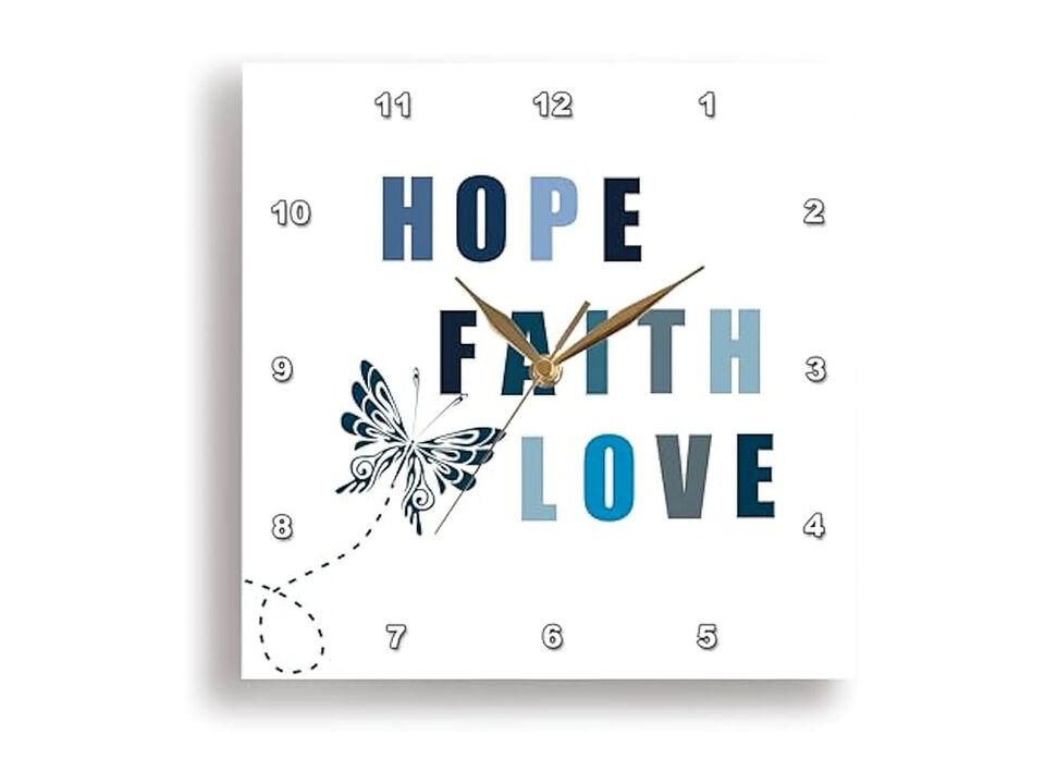 Blue Butterfly Inspirational Hope Faith Wall Clock 13 Inch Home Decor