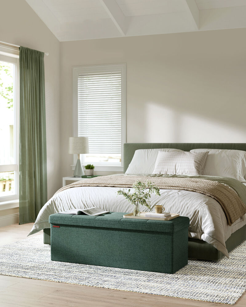 Long Folding Ottoman with Storage and Divider &ndash; 43" Upholstered Bench and Foot Stool for Home Organization