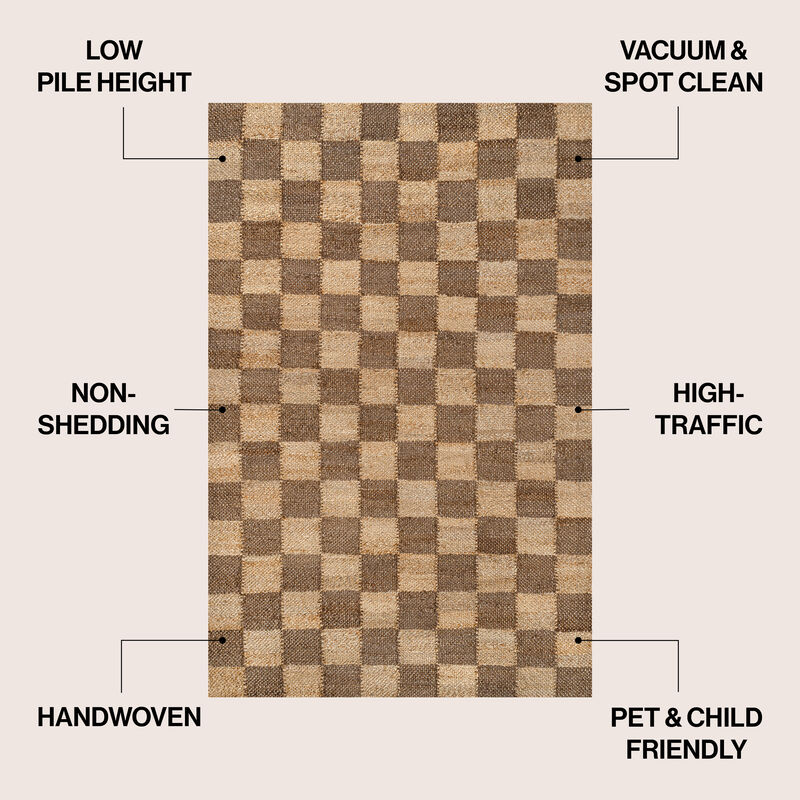 Theo Modern Farmhouse Woven Jute Checkerboard Area Rug