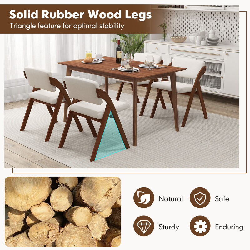 Set of 2 Folding Kitchen Dining Chairs with Rubber Wood Legs