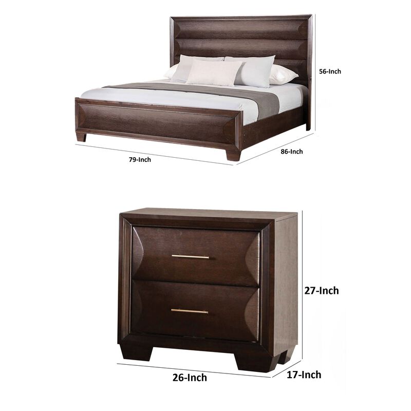 3pc King Bedroom Set, Espresso Brown, Gold Wood, 2 Nightstands image number 7