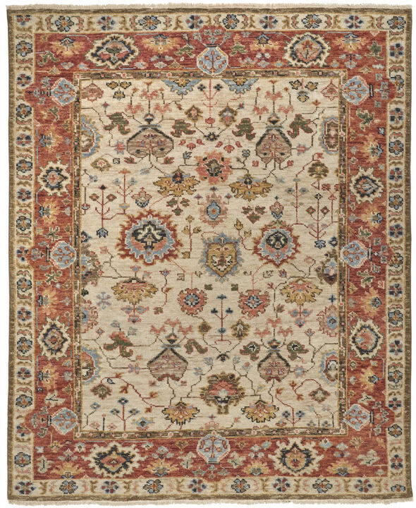 HomeRoots Wool Floral Hand Knotted Stain Resistant Area Rug