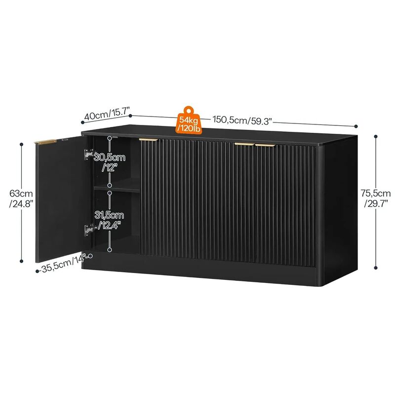 Modern Sideboard Cabinet with Wave Pattern and Adjustable Storage Shelving-Black image number 2