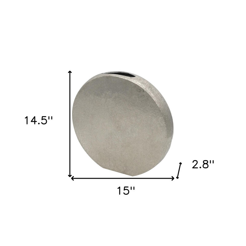 HomeRoots 15" Silver Aluminum Round Disc Table Vase image number 6