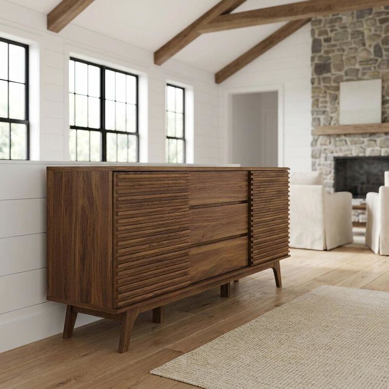 Wooden Sideboard Buffet Cabinet with Storage for Dining Room, Oak image number 3