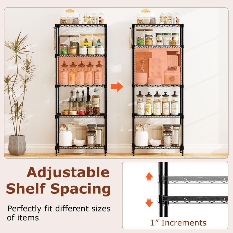 5 Tier Metal Storage Rack Set of 2 with V Shaped Wire Shelves for Home-Black image number 7