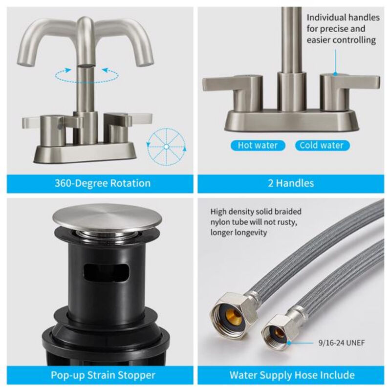 Centerset Bathroom Sink Faucet 2 Handles with Drain and Water Supply Kit