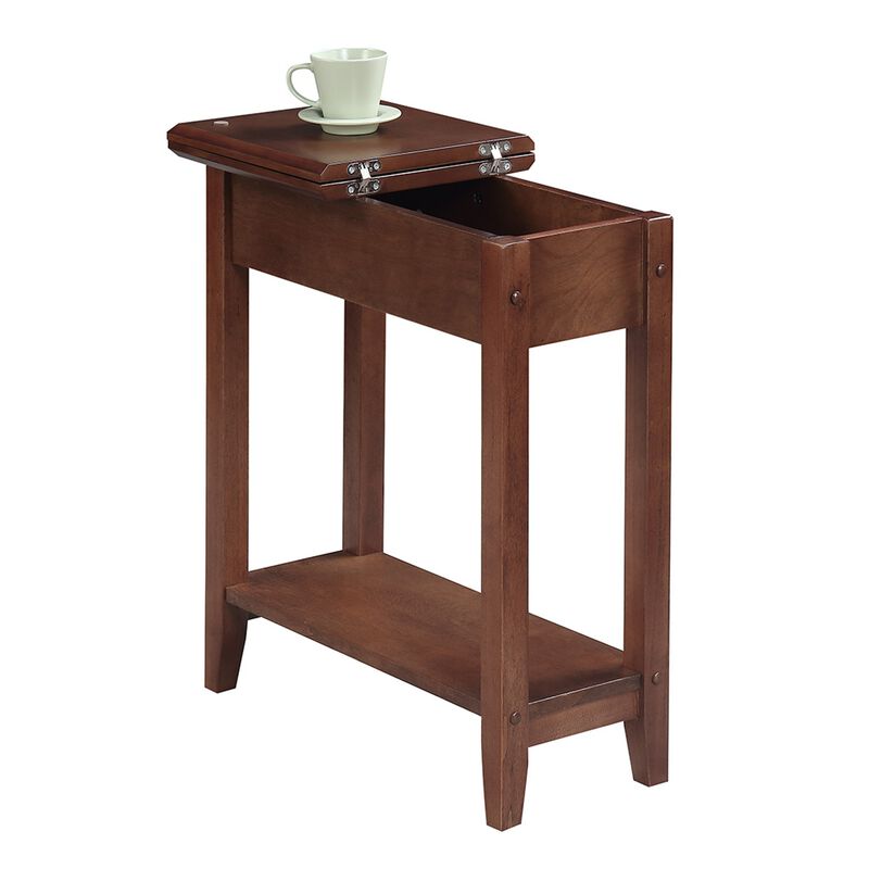 Convenience Concepts American Heritage Flip Top End Table with Shelf, Walnut