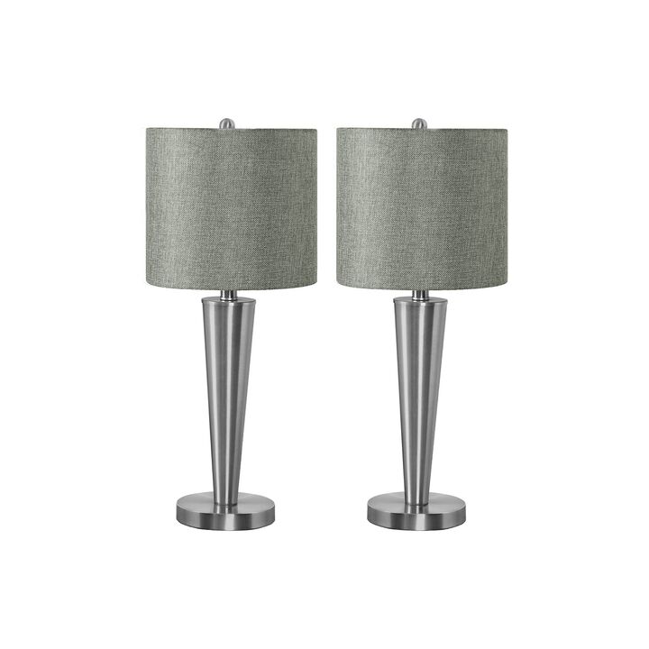 Monarch Specialties I 9642 - Lighting, Set Of 2, 24""H, Table Lamp, Usb Port Included, Nickel Metal, Grey Shade, Contemporary