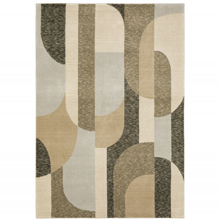 3 X 5 Brown And Ivory geometric Power Loom Area Rug