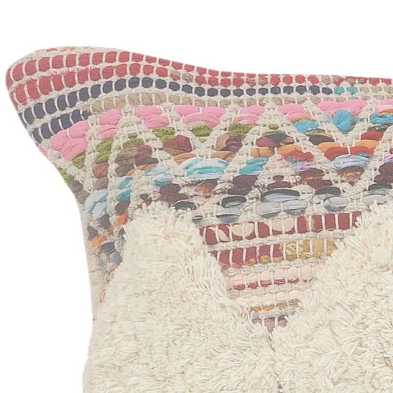 HomeRoots 14" X 36" Natural Blue And Red Lumbar Geometric Cotton Throw Pillow Cover with Tufts image number 2