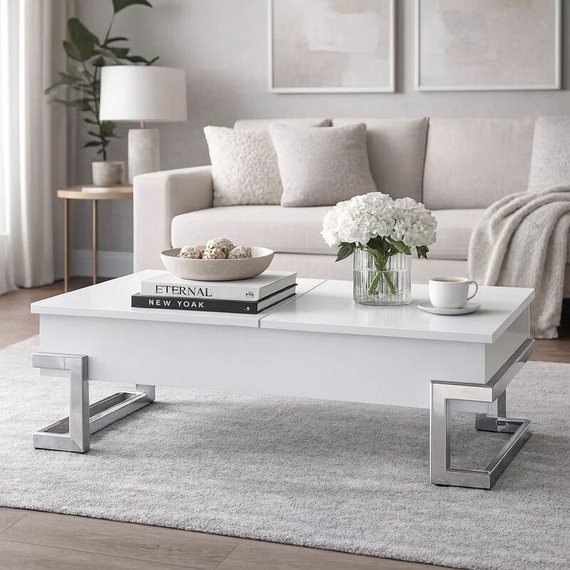 Wooden Coffee Table With Lift Top Storage Space, White image number 7