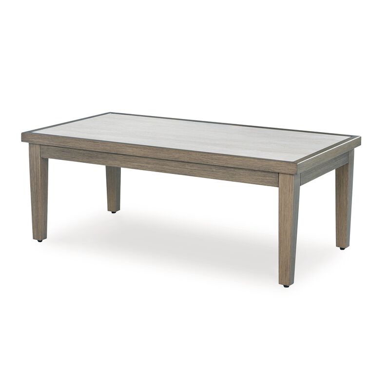 Inaya Outdoor Coffee Table, Brown, Beige Sintered Stone Top, 49 Inch - Benzara