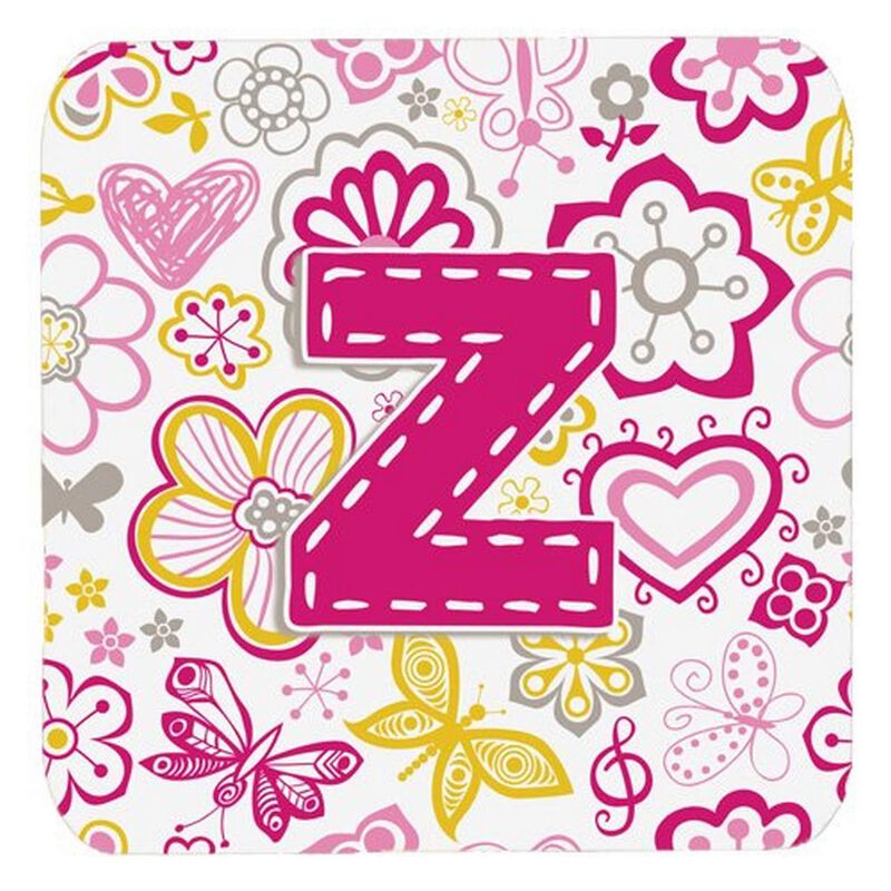 Caroline's Treasures CJ2005-ZFC Letter Z Flowers and Butterflies Pink Foam Coasters (Set of 4), 3.5, Multicolor