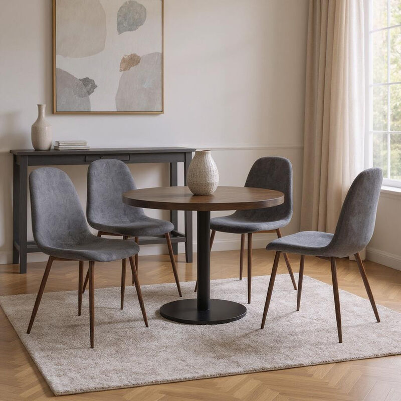 HomeRoots Set of Four Gray and Brown Upholstered Fabric Dining Side Chairs