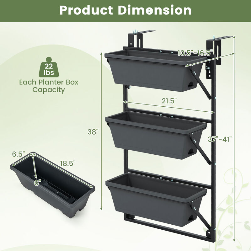Hanging Vertical Planter Wall-mounted Adjustable with Detachable Hooks image number 3
