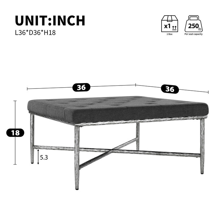 Merax Premium Soft Chenille Ottoman with Elegant Tufted Surface, Durable Metal Construction