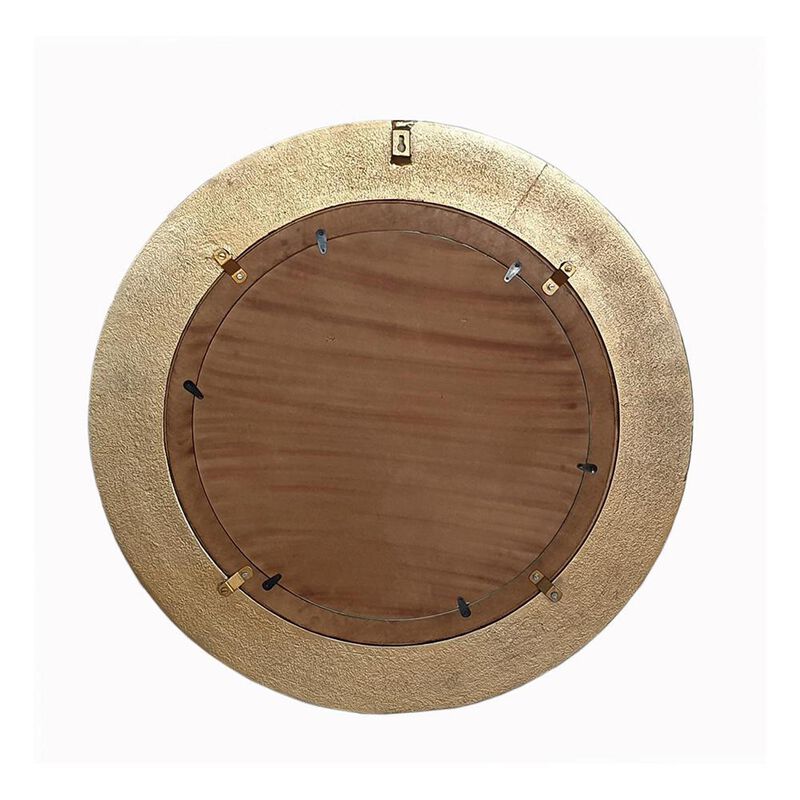 HomeRoots 36" Gold and White Round Aluminum Ribbed Edge Framed Accent Mirror image number 3