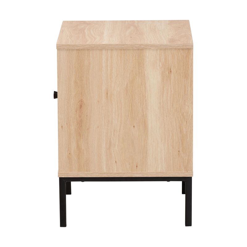 Baxton Studio Caterina Natural Brown Finished Wood and Natural Rattan 1 Door End Table image number 4