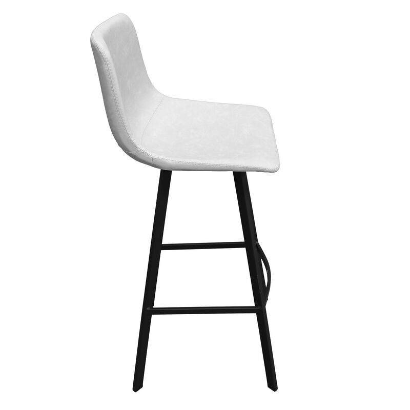 LeisureMod Elland Modern Upholstered Leather Bar Stool With Iron Legs & Footrest Set of 2