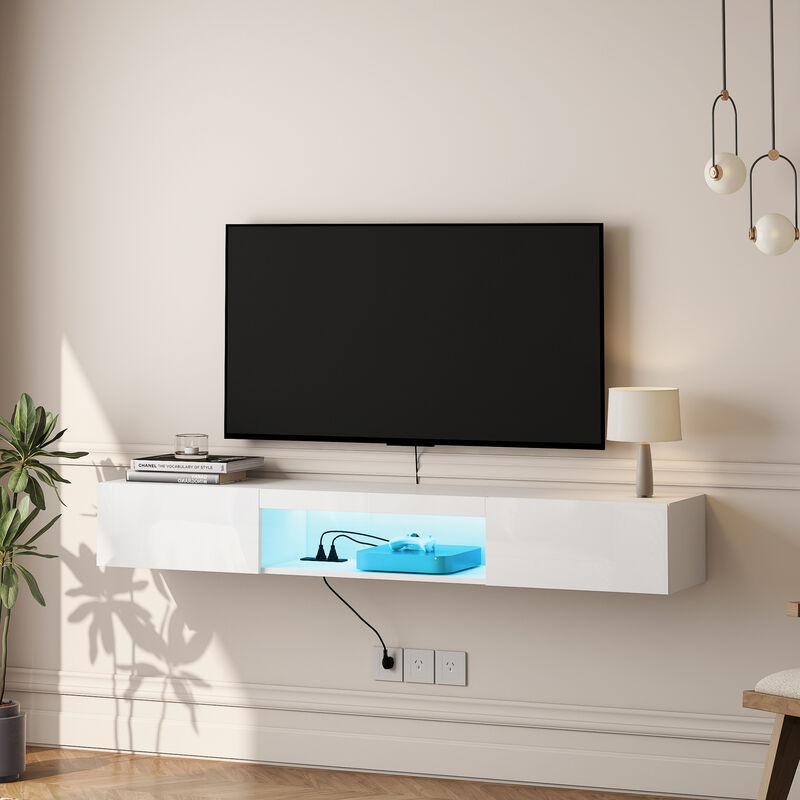 GOODSILO Modern Floating TV Stand with LED Lighting Effects and Spacious Storage Cabinet Entertainment Center image number 8