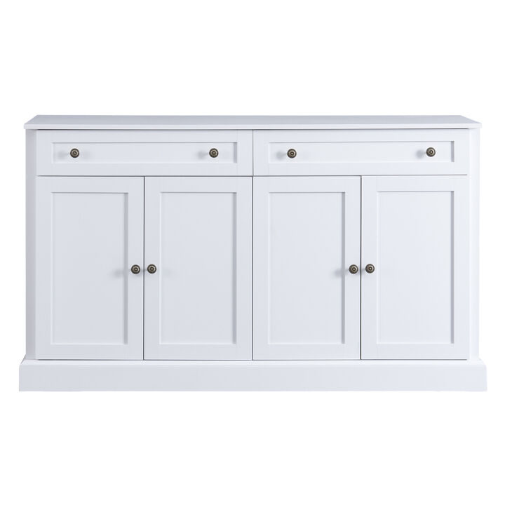 Kitchen Sideboard Storage Buffet Cabinet with 2 Drawers & 4 Doors Adjustable Shelves for Dining Room, Living Room (White)