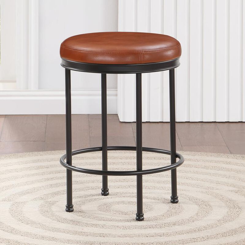 Comfort Pointe Montecarlo Caramel Faux Leather and Metal Backless Counter Height Stool