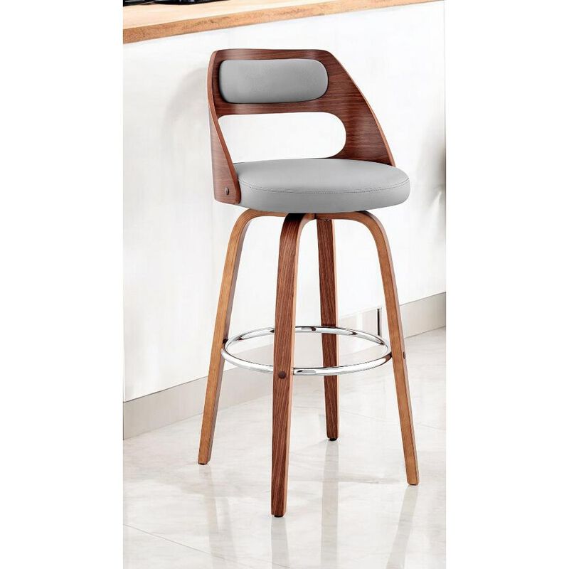 Hivvago 30 Inch Gray And Brown Faux Leather Swivel Bar Height Bar Chair
