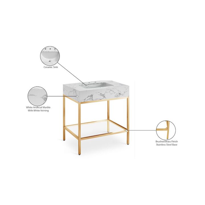 Meridian Furniture Marmo White Engineered Marble Bathroom Vanity