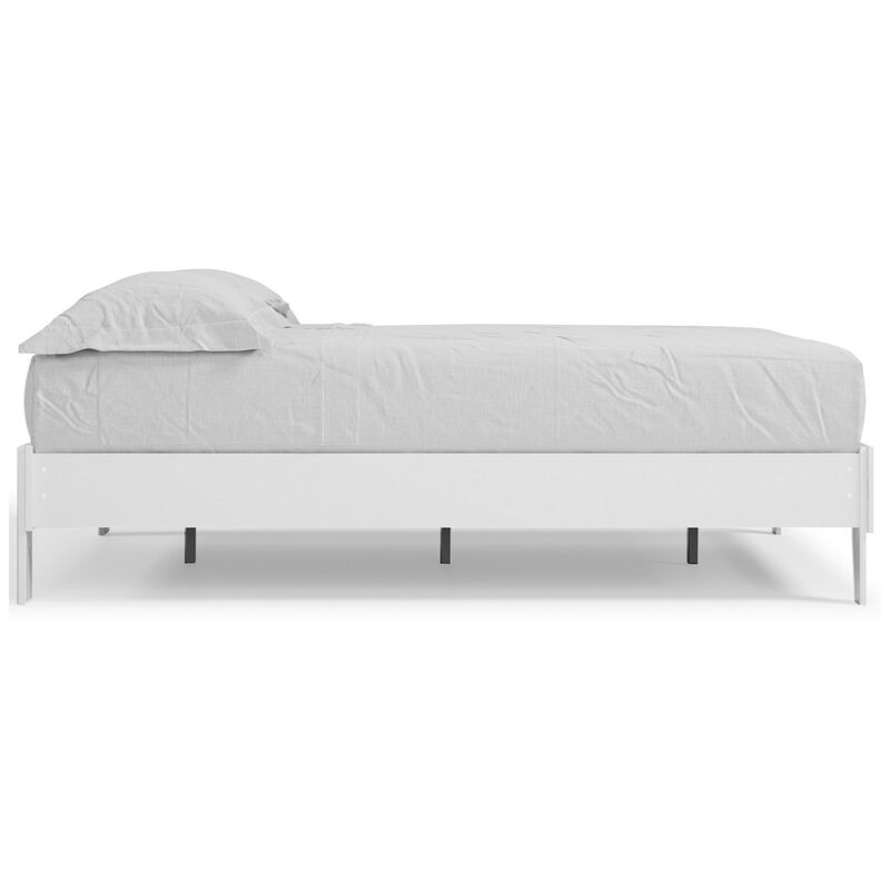 Lass Queen Size Bed, Platform Style, Modern Low Profile Frame, Clean White-Benzara