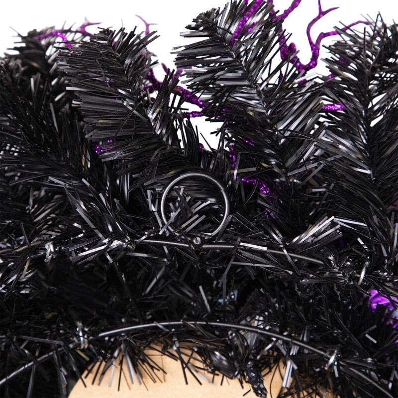 Purple and Black Spooky Skeleton Pine Halloween Wreath  24-Inch  Unlit image number 8