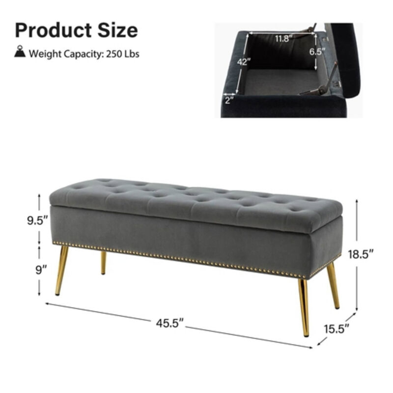 Mid-Century Modern Bed Storage Bench with Velvet Seat