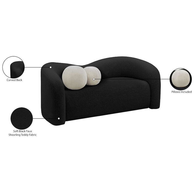 Meridian Furniture Kali Black Faux Shearling Teddy Fabric Loveseat