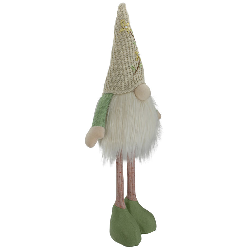 22" Lighted Green and Cream Standing Spring Gnome Figure with Knitted Hat