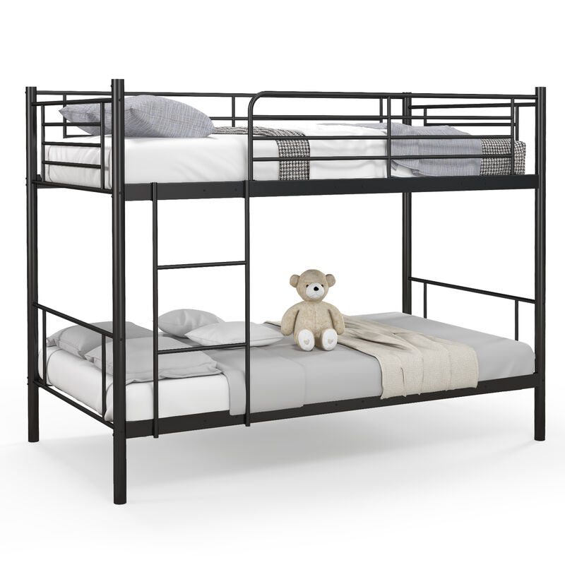 Metal Bunk Bed with Ladder and Full-length Guardrails-Black