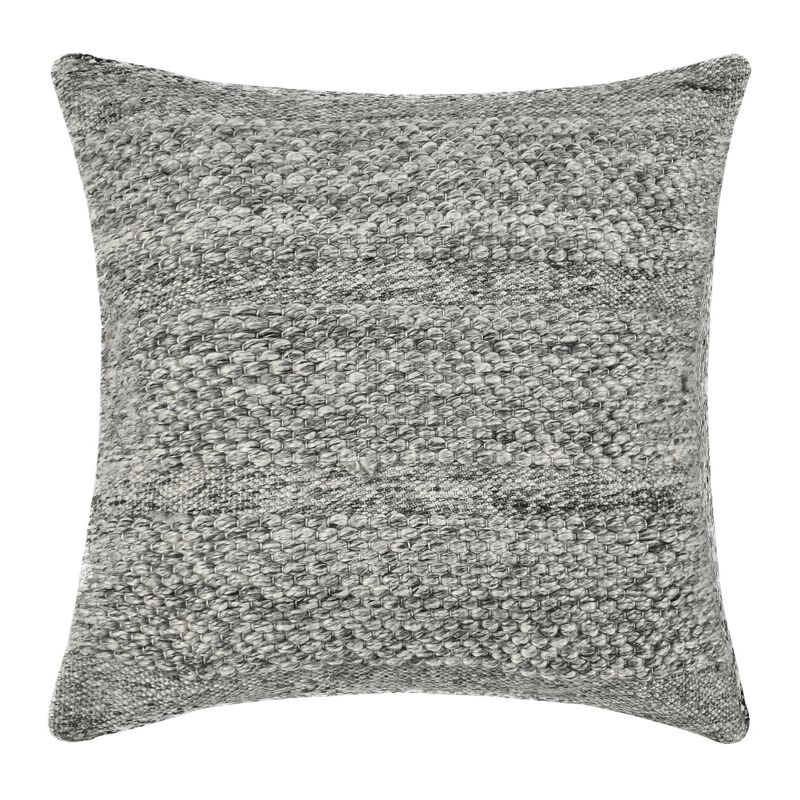 Dolu Throw Pillow, Hand Woven Texture, 24 Inch Recycled, Dark Gray - Benzara