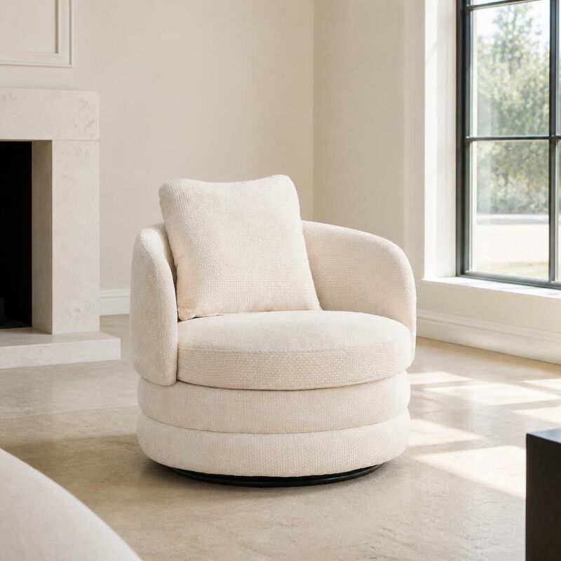 GOODSILO 30 Inch Wide 360 Degree Swivel Barrel Accent Chair Chenille Upholstered Comfy Single Armchair for Living Room Bedroom and Lounge image number 2