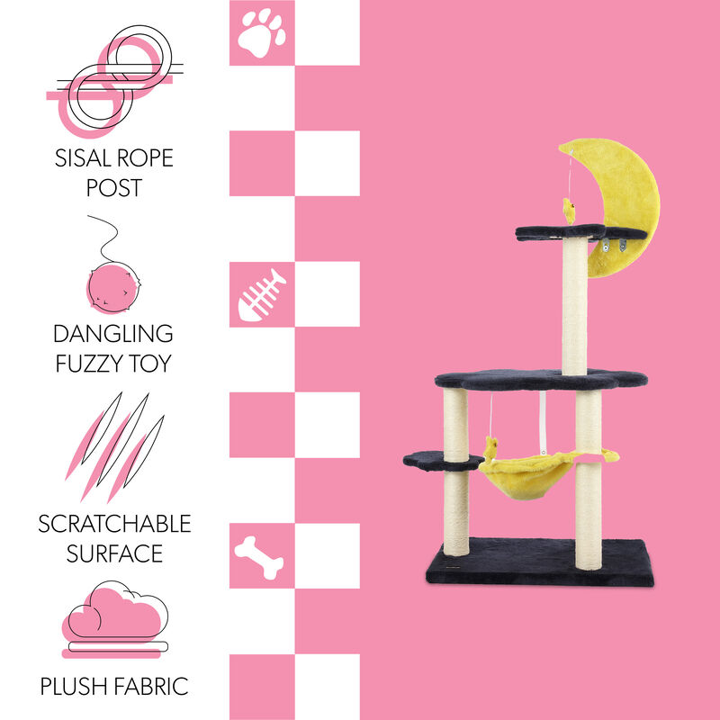 Aurora 3-Tier Modern Sisal Moon And Stars Cat Tree with Scratching Posts