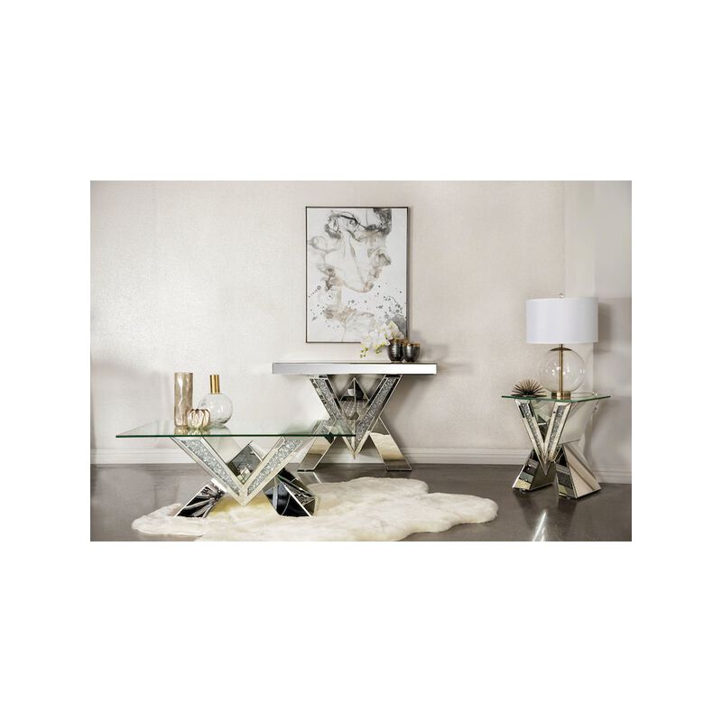 Coaster Co. of America Taffeta Glass Top Mirrored Acrylic Coffee Table Silver