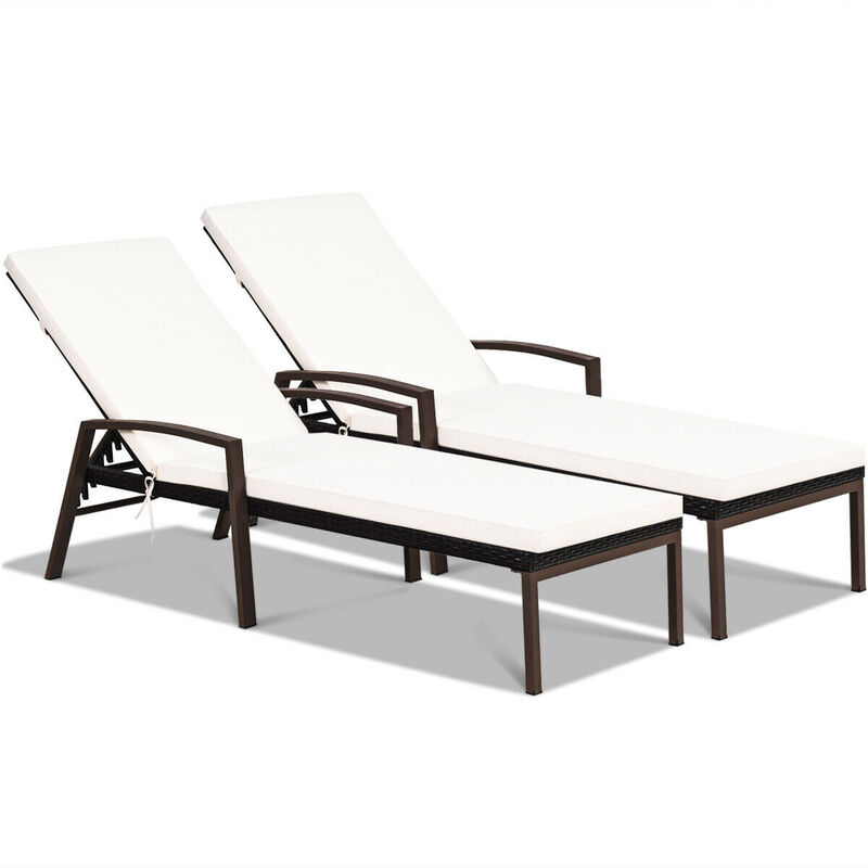 Adjustable Rattan Chaise Lounges Set for Patio &ndash; Ergonomic Chairs with Cushions (2PCS) image number 0