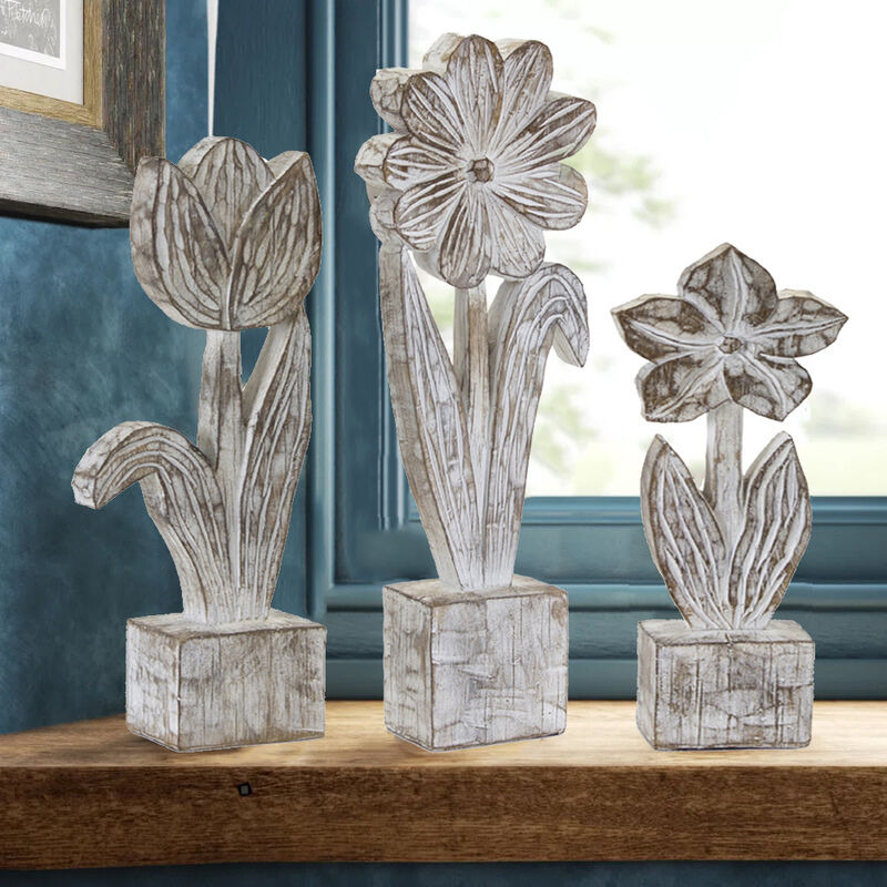 Decorative Potted Flowers Set of 3 in Resin and Stone Powder image number 1