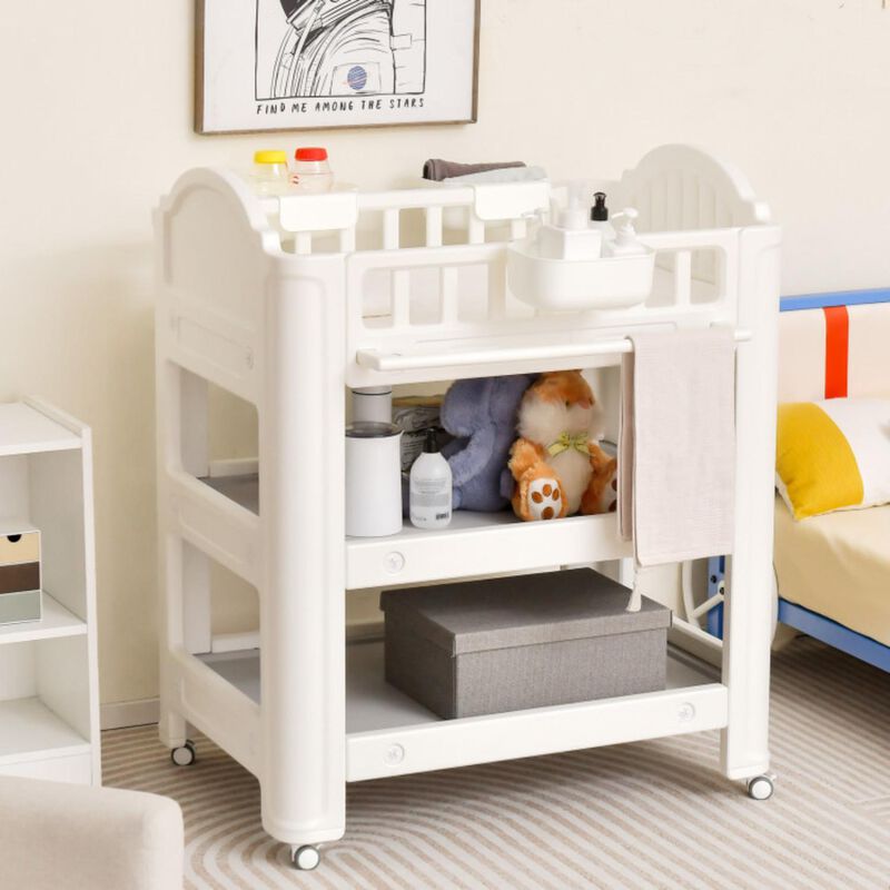 Hivvago Mobile Diaper Changing Station with Storage Shelves and Boxes