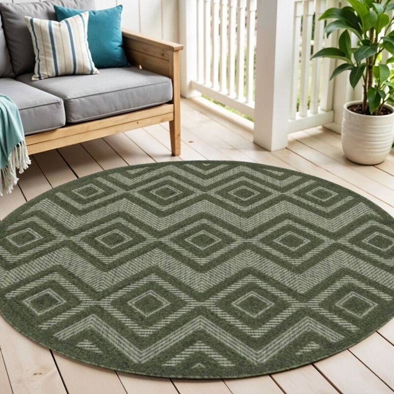 HomeRoots Round Geometric Indoor Outdoor Area Rug image number 1