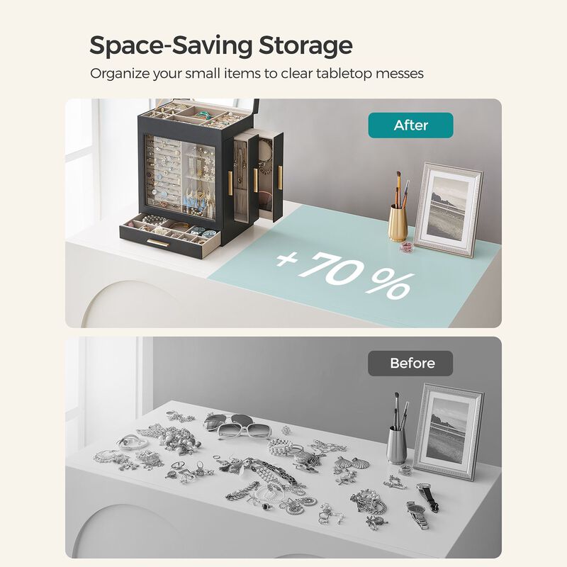 Elegant 5-Layer Jewelry Box with Glass Window, Vertical Storage Space, and Large Mirror image number 6