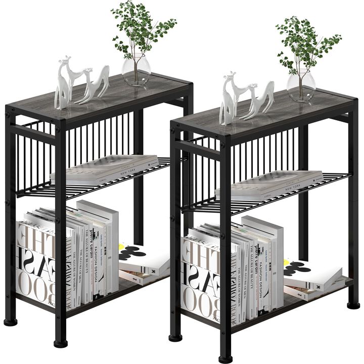 Lifenite Side Table for Small Spaces, Set of 2 Narrow End Table with Magazine Holder, 2 in 1 Design Slim Side Table, Skinny Nigh