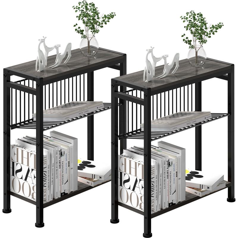 Lifenite Side Table for Small Spaces, Set of 2 Narrow End Table with Magazine Holder, 2 in 1 Design Slim Side Table, Skinny Nigh
