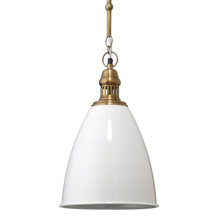 Lucy 11 Inch Pendant Chandelier, Lacquer Steel, Smooth Dome Shade, White-Benzara
