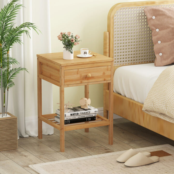 Single Bedside Nightstand with Storage Drawer and Open Shelf for Bedroom